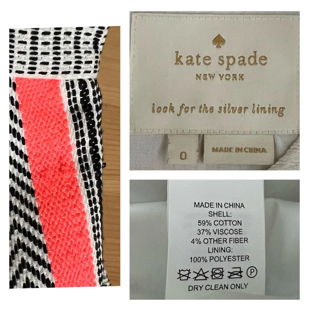 Kate Spade Ribbon Jacquard Dress Size‎ 0 Neon Striped Tweed A-Line Sleeveless